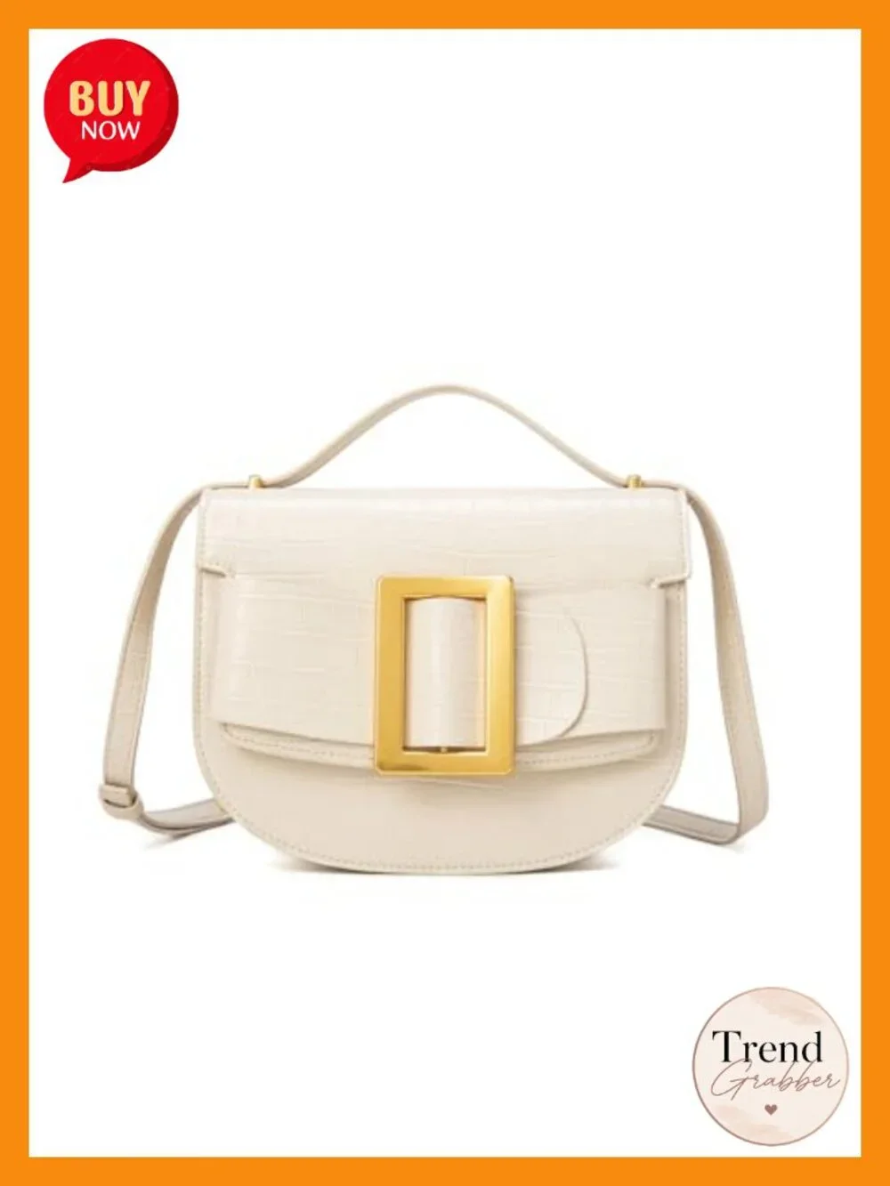 Croc Embossed Saddle Crossbody Bag with Gold Buckle